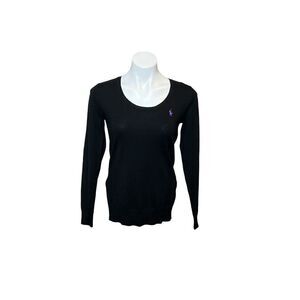 Ralph Lauren Sport black merino wool V-neck sweater size M